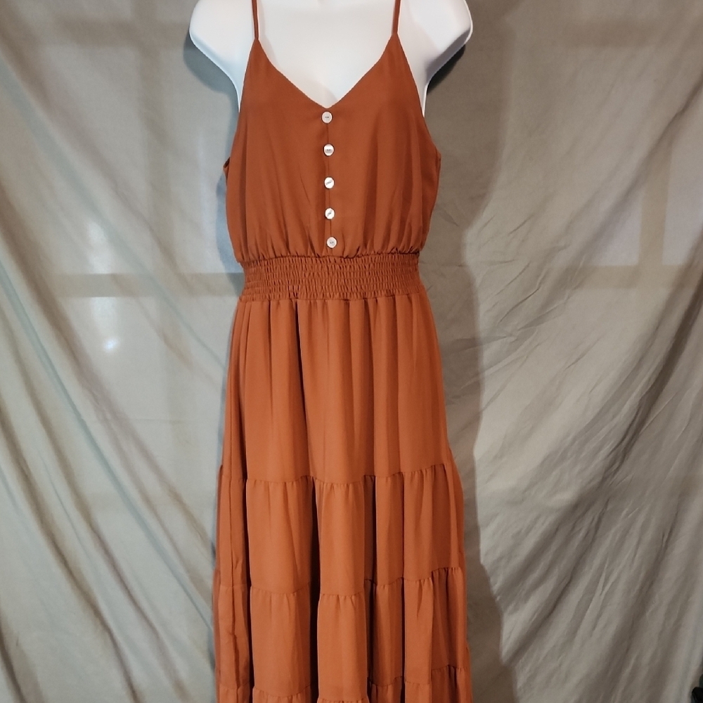 Pretty Garden NWT Chic Midi Dress in Warm Brown SIZE S - Picture 1 of 11